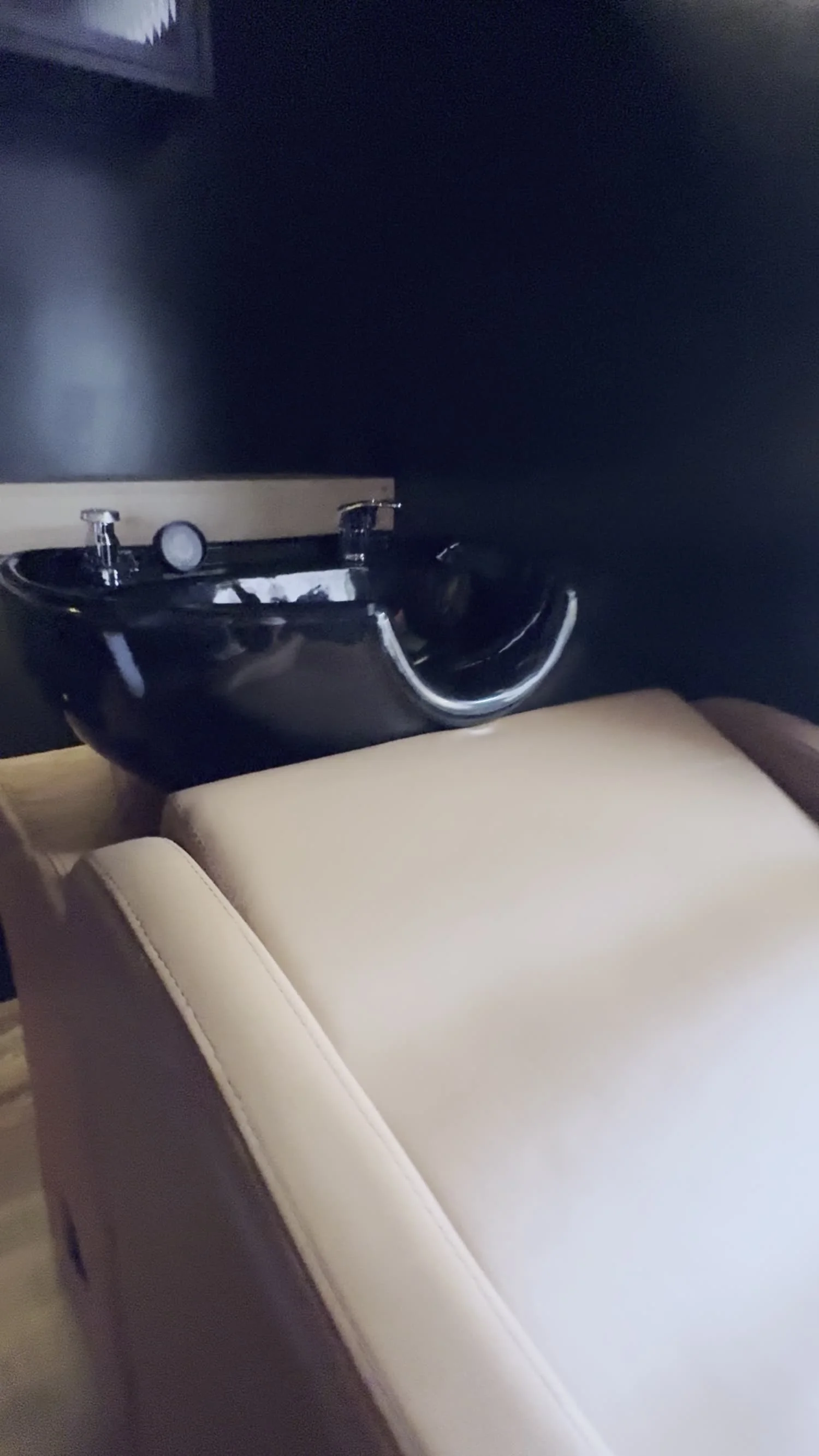 The black bowl and leather chaise in the wash house